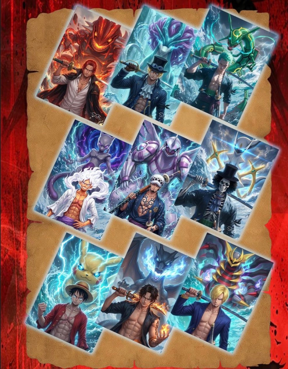 One piece, Pokemon crossover Polaroids (30 packs)