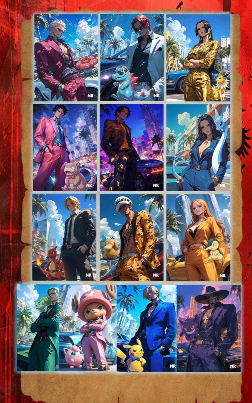 One piece, Pokemon crossover Polaroids (30 packs)